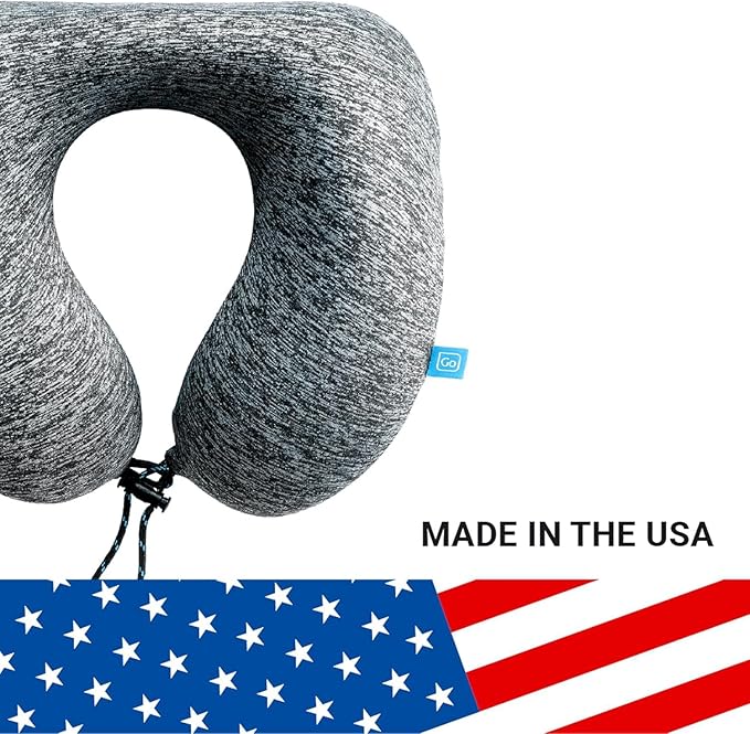 American ZZZ's Comfortable Neck Pillow, Memory Foam Travel Pillow for Uninterrupted Sleep, Ideal for Everyday Commute, Airplane, Bus, Car, and Gaming, Travel Essentials, Made in USA, Blue