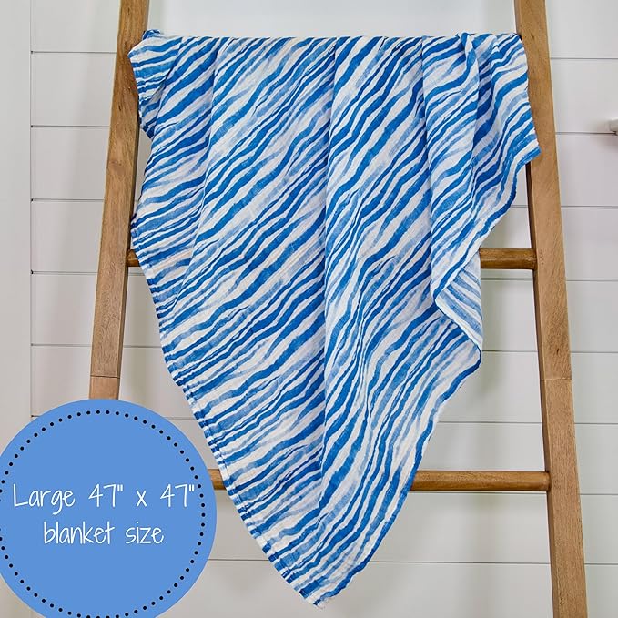LollyBanks Muslin Swaddle Blanket, 100% Muslin Cotton Soft Blanket for Boys, 47 X 47 Inches Baby Boy Receiving Blankets, Soft and Cozy Swaddle Wrap for Baby, Registry (Ocean Theme Print)