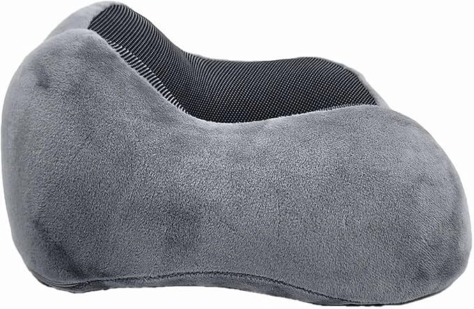 Wolf Essentials 4-Piece Memory Foam Neck Pillow Travel Set – Ergonomic Neck Support Pillow with Eye Mask, Earplugs & Mesh Carrying Case – Comfort for Airplane, Train, or Road Travel