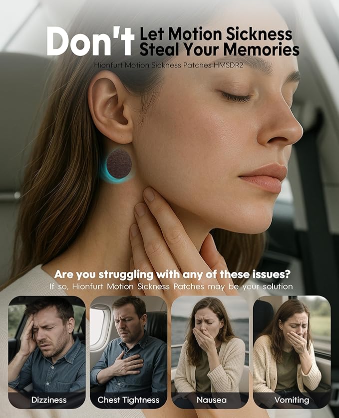 Hionfurt HMSDR2 32ct Motion Sickness Patches – Sea Sickness Patches for Cruise, Car, Airplane – Non-Drowsy, 72H Lasting