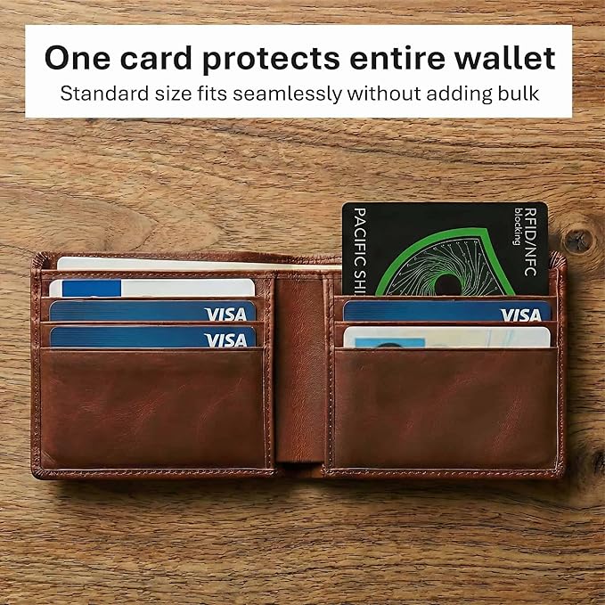PACIFIC SHIELD RFID Blocking Card (4 Pack) - Secure your Wallet - Premium Protector for Credit Card, Debit Card, ID and Passport - NFC Blocker Travel Defender