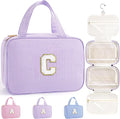 TOPEAST Hanging Toiletry Bag for Women - Travel Toiletry Bag Makeup Bag, Portable Toiletries Travel Bag and Cosmetic Bag, Airplane Travel Essentials - Letter C, Purple