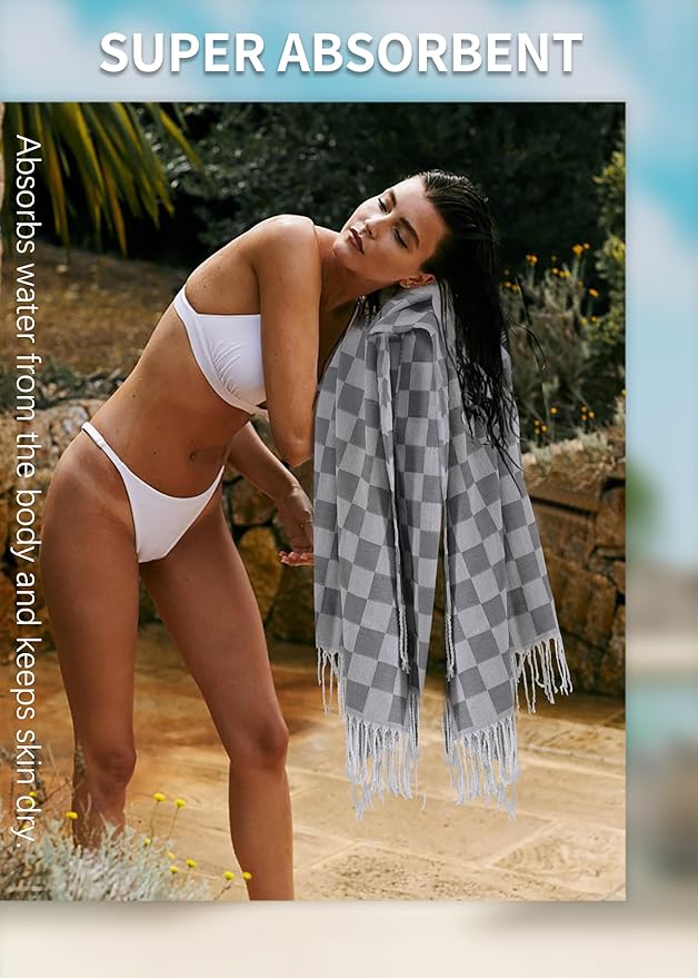 2 Packs Turkish Beach towel Blanket Bath Pool Towel Swim Supplies Swimsuit Coverups Swim Cover Ups Women Bikini Sarong Wrap Swimwear Bathing Room Accessories Clip Bag Lounge Chair Tent Umbrella