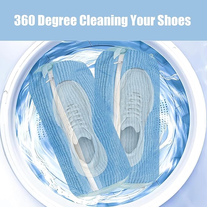 2 Pack Shoe Washing Machine Bag Shoe Washing Bag Shoe Mesh Laundry Bags Shoe Bags for Travel Reusable Shoe Cleaning Bag for All Shoe Sizes (Blue)