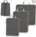 Compression Packing Cubes for Travel, Set of 4 Expandable Luggage Organizers with Shoe Bag, Lightweight Water-Resistant Suitcase Essentials for Carry-on & Checked Luggage, Grey