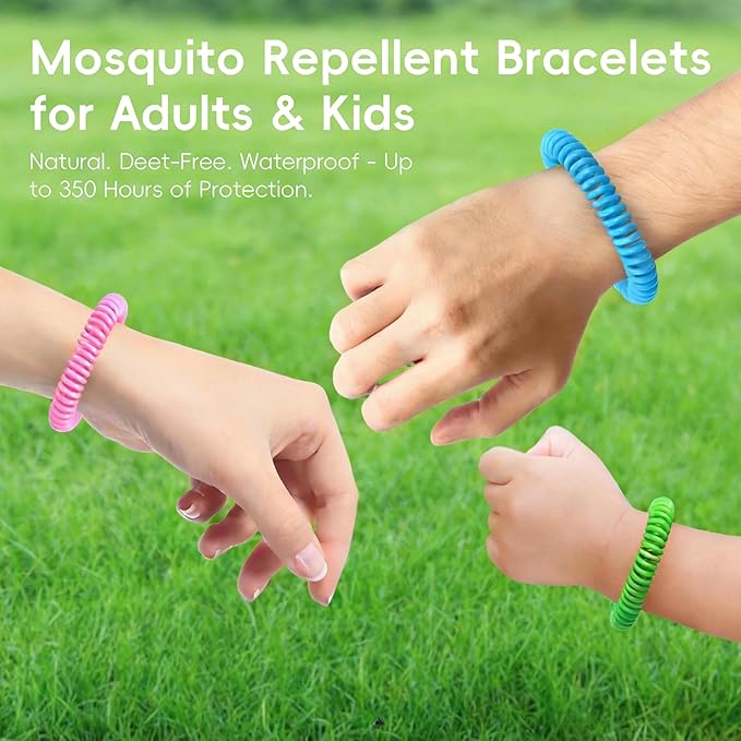 BuggyBands 12 Pack Mosquito Repellent Bracelets for Adults & Kids, Individually Wrapped, DEET Free, Natural and Waterproof Band