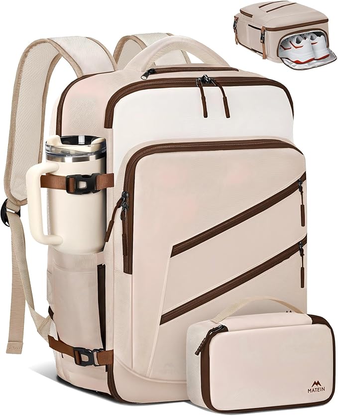 MATEIN Personal Item Travel Backpack for Women, Lightweight Airplane Carry on Bag with Electronics Case, Water Resistant Overnight Backpack for Women with Shoe Compartment, Fits 17 inch Laptop