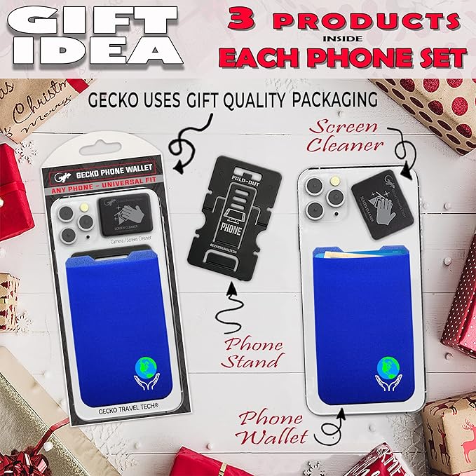Phone Wallet - Adhesive Card Holder - Cell Phone Pouch - Stick on Lycra Pocket by Gecko - Carry Credit Cards and Cash