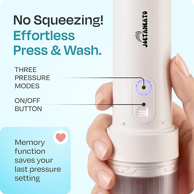 Portable Electric Travel Bidet, Rechargeable Handheld Personal Cleaner for Men, Bidet Portatil with Adjustable Nozzle, 3 Pressure Modes, IPX6 Waterproof USB-C, White, Buddy