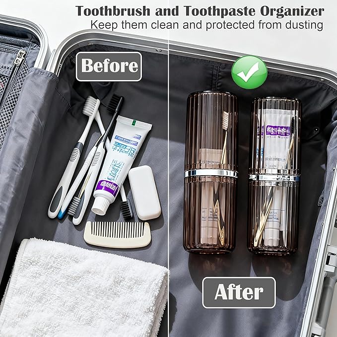 Toothbrush Travel Case, 2-in-1 Dustproof Travel Toothbrush Holder with Rinse Cup, Portable Toothbrush and Toothpaste Case for Traveling Camping School Business Trip Bathroom