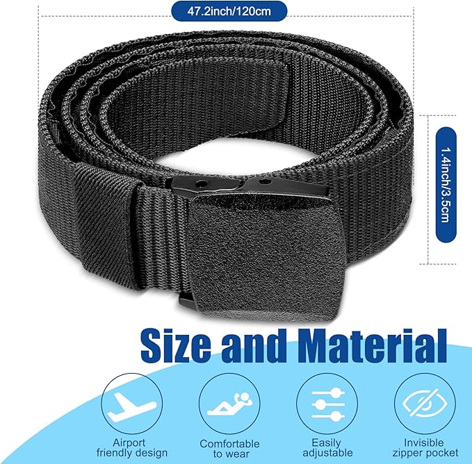 Eurzom 2 Pcs Money Belts for Men Hidden Money Pocket Travel Security Belts, Nylon Anti Theft Wallet with Plastic Buckle for Business Outdoor Working, Gift for Dad Men Boyfriend, Coffee and Black