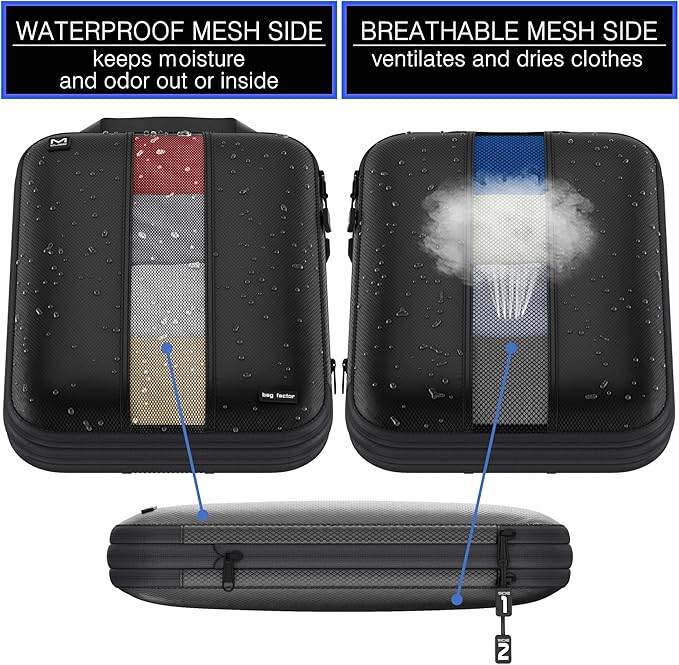 Premium Ultralight Compression Packing Cubes for Travel - Bag Factor Luggage Organizer Set (Double Sided Clean Dirty - Black - 4 Set)