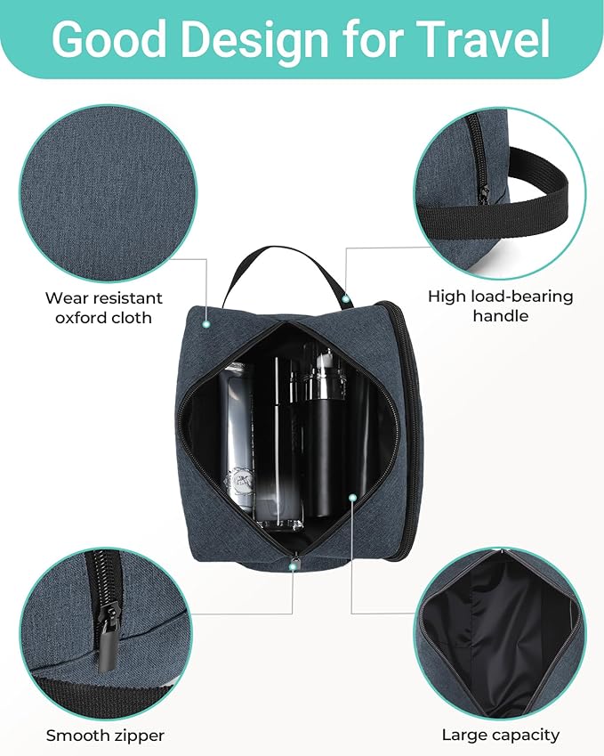 Elviros Travel Toiletry Bag for Men Hanging Dopp Kit Shaving Bag Toiletries Organizer Small Tool Medicine Hygiene Bag for Traveling Pouch(Blue&Black,Large)