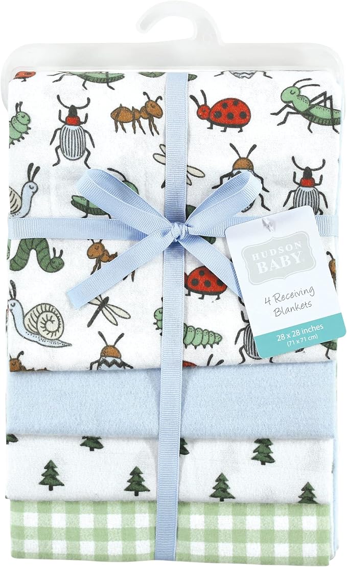 Hudson Baby Unisex Baby Cotton Flannel Receiving Blankets, Bugs, One Size