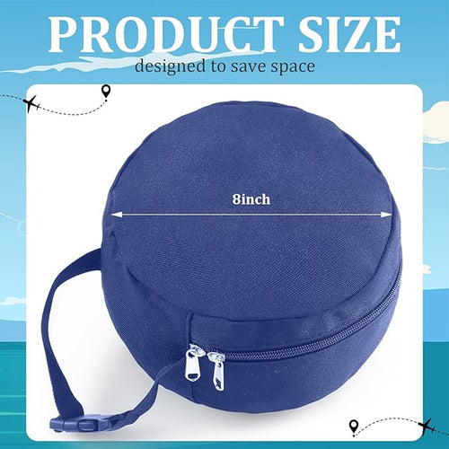 1 Pcs Travel Neck Pillow Bag Compact Travel Neck Carrying Case Bag for Airplane Train Journey Quick Release Clasp Attaches to Luggage Purse Backpack, Pillow Not Included(Blue)