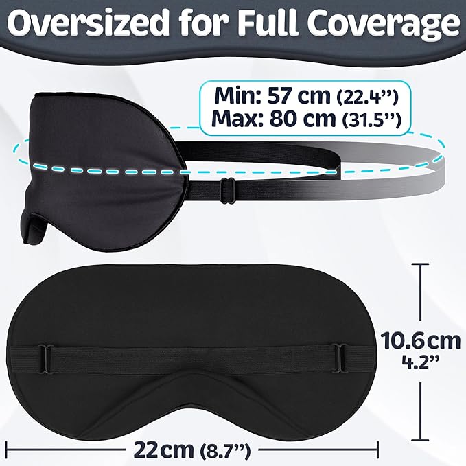 Sleep Mask - Black, 100% Tencel Derived from Natural Wood Pulp - Lightweight Eye Mask with Adjustable Strap - Blackout Blindfold for Women & Men - Comfortable Light Blocking Eye Cover