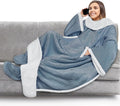 PAVILIA Sherpa Blanket with Sleeves, Foot Pocket for Women Men Adults, Thick Wearable Blanket Throw Wrap, Fleece Warm Snuggle Blanket Robe, Cozy Gift Ideas Wife Mom, Blue