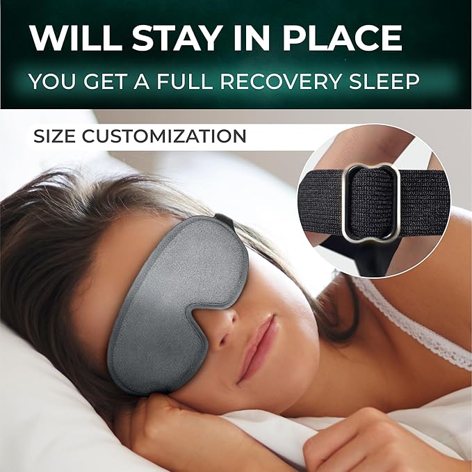 Peace&Quiet | PQ Sleep Mask for Side Sleepers - 3D Contoured Light Blocking Sleeping Mask for Women and Men, Lightweight & Soft Eye Shade Cover for Deep Rest, Premium Quality (Grey)