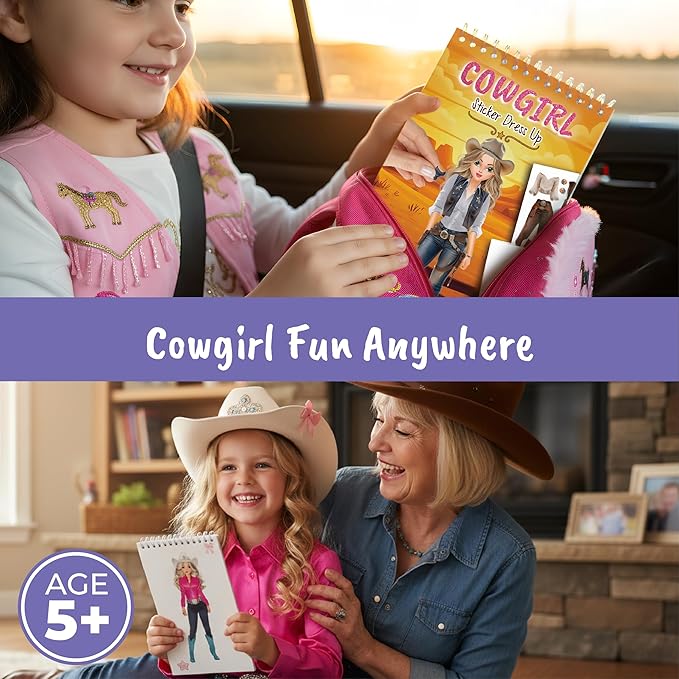 BSCOOL Sticker Dress up Books - Sticker Activity Book for Kids. Learn Girls Fashion Design with Stickers and Guides for Kids 5 and up. Little Designer Creativity Book. (Sticker Dress Up Cowgirl)
