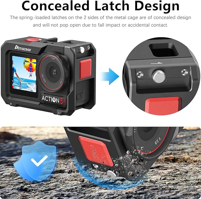 AMAZEAR Metal Cage for DJI Osmo Action 5 Pro,DJI Action3/4/5 Pro Premium Accessories Multifunction Protective Frame Case Aluminum Housing Camera Expansion Protector, Black