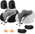 CloudBliss Travel Pillow Premium Memory Foam, Comfortable & Supportive Neck Pillow, Neck Pillows for Sleeping Travel, Airplane Pillow for Sleeping Airplane, Car, Office and Home（Black & Light Grey）