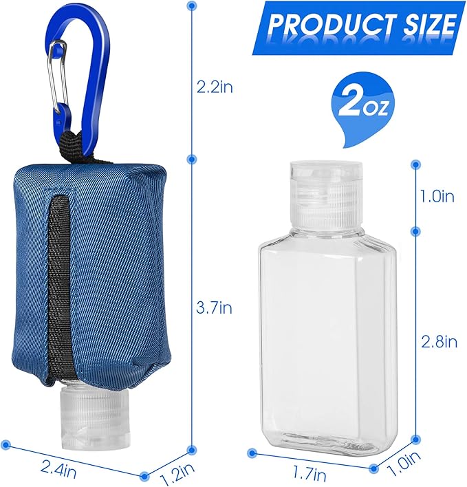 Hand Sanitizer Bottle Case Holder, Travel Size Empty Bottle Refillable Containers for Soap, Lotion, and Liquids - 60ML/2 oz Flip Cap Reusable Bottles with Carabiner Carriers