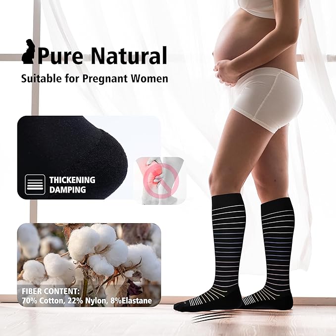 LEVSOX Cotton Compression Socks for Women&Men 20-30mmHg Knee High Cute Support Sock for Nurses Pregnancy Travel