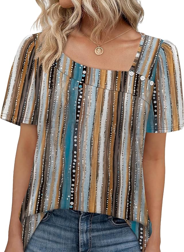 WIHOLL Womens Summer Tops Short Sleeve Shirts Square Neck Spring Outfits 2026 Fashion Clothing Blouses