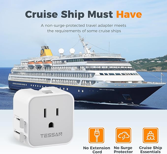 2 Pack TESSAN Universal Travel Adapter, Ultra Thin International Power Adapter, European Travel Plug Adaptor Worldwide US to Europe UK Italy Ireland New Zealand Japan (Type C G A I)