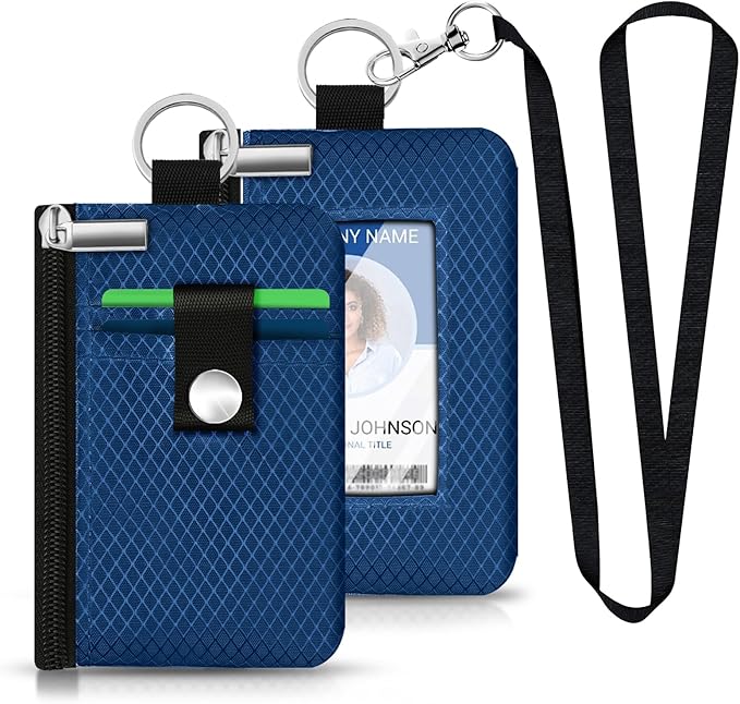 Minimalist RFID Blocking Small Wallet with ID Window,WaterResistant Zip Id Case Wallet with Lanyard Keychain for Cards,Cash,Travel,Women,Men (Electric Blue)