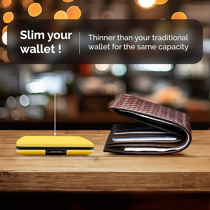 ÖGON -DESIGNS- Aluminum card holder with metal lock, RFID protection against fraud and demagnetization, compact wallet, Smart Case OSLO model