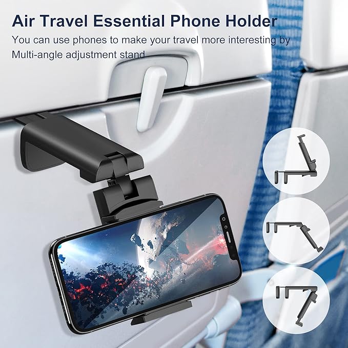 2 Pack Universal Airplane Travel Phone Holder: Travel Essentials Phone Mount for Desk with Multi-Directional 360 Degree Rotation, Travel Accessories Must Haves Phone Holder for Flying, Table