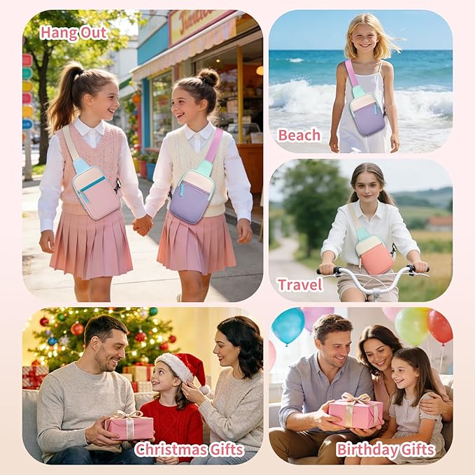 Graduation Mothers Day Gifts for Daughter Teen Girl Her, Fanny Pack Birthday Gifts for 8 9 10 11 12 Year Old Girls, Preppy Crossbody Bag, Adjustable Sling Bag Purse Trendy Stuff Kids Travel Essential