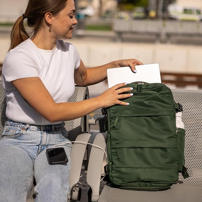 Carrywell (Not Made In China) Travel Backpack Airline Approved, Carry-On Underseat, Holds 15.6 or 16 Inch Laptop, Personal Item Bag with Shoe Compartment For Men Women, Green 30l