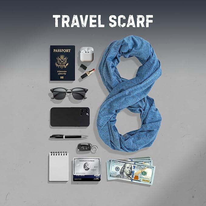 Zero Grid Infinity Travel Scarf Loop with Hidden Zipper Pockets for Passport, Phone, Cash, Cards