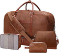 Large 4-in-1 Leather Duffle Bag for Travel Weekender Overnight Hospital Gym Bag for Men & Women, Carry On Airline Approved Personal Item Duffel Garment Bag Luggage with Shoe Compartment & Toiletry Bag