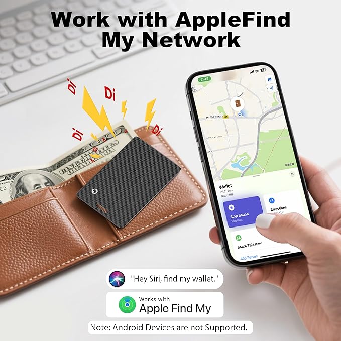 [Apple MFi Certified] 4 Pack Wallet Tracker Card with Apple Find My (iOS Only) Rechargeable Air Tracker Tags Bluetooth Wallet Finder IP68 Waterproof GPS Tracker Item Finder for Keys, Bags, Passport