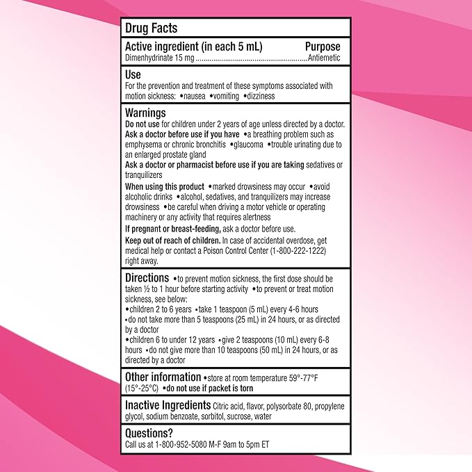 Gravol Kids Liquid for Motion Sickness Relief and Nausea Prevention, 2.5 fl oz (75 ml)
