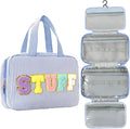 Hanging Toiletry Bag for Women Chenille Letter Travel Cosmetic Bag Fashion Stripes Water-resistant Makeup Bag for Store Toiletries Cosmetic Accessories Medium Blue