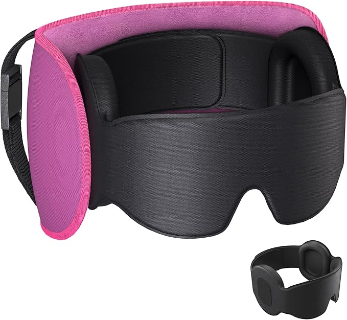 SARISUN Travel Pillows for Airplanes, Upgraded Airplane Pillow with 3D Eye Mask and Ear Cover Design for Long Flight, 360° Support Sleep Head Hold, Plane Headrest for Sleeping, Stop Bobblehead, Pink