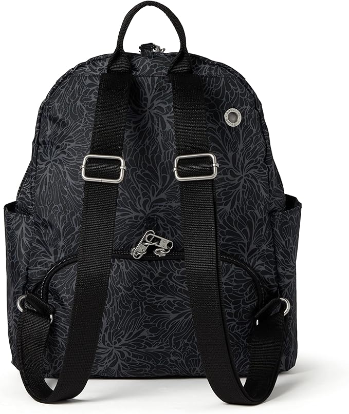 Baggallini Securtex® Anti-theft Vacation Travel Backpack 10x13 Slash-Resistant Nylon Daypack w/RFID, Midnight Blossom