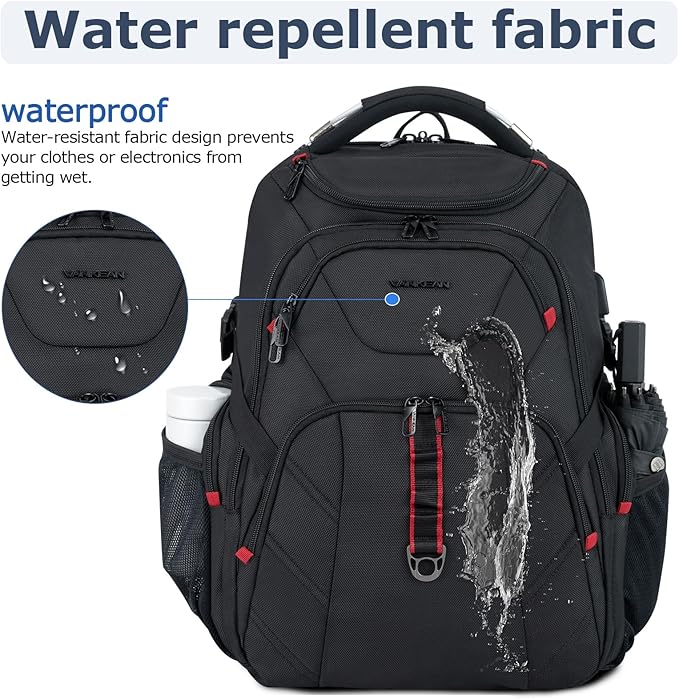 VANKEAN 17.3'' Travel Laptop Backpack TSA Friendly, Water Resistant Anti Theft Extra Large College Backpacks with RFID Pockets, USB Port for Men Women Business Work Bag, Black