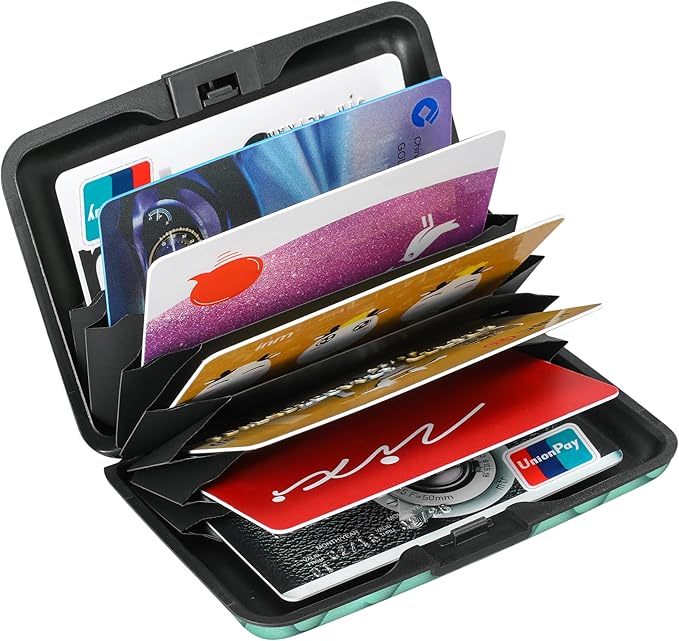 ELFISH RFID Blocking Credit Cards Holder Aluminum Wallet Metal ID Case for Men Women (Blue Scales)