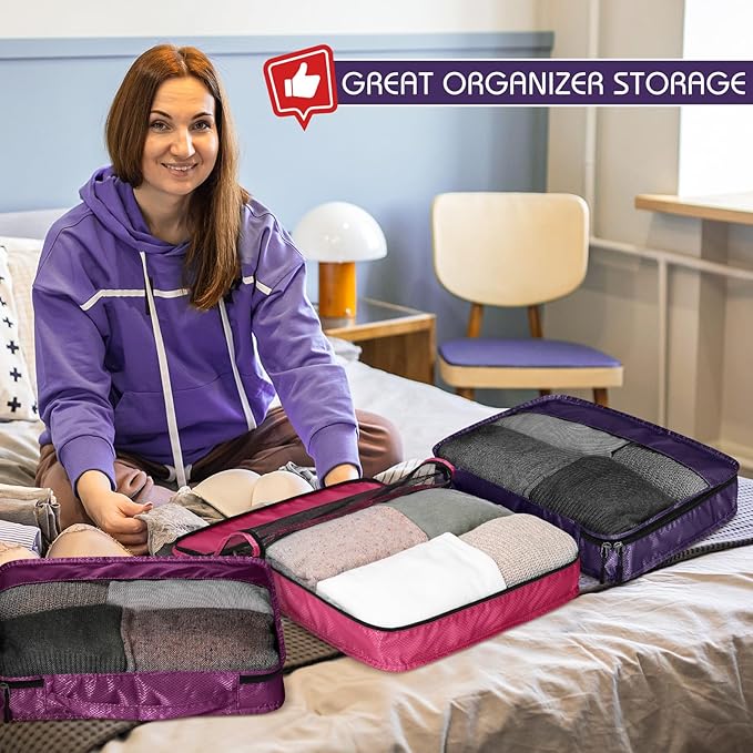 5 Pcs Packing Cubes for Suitcase Large Travel Cubes Carry on Luggage Organizer Bags for Clothes Accessories(L,Purple)