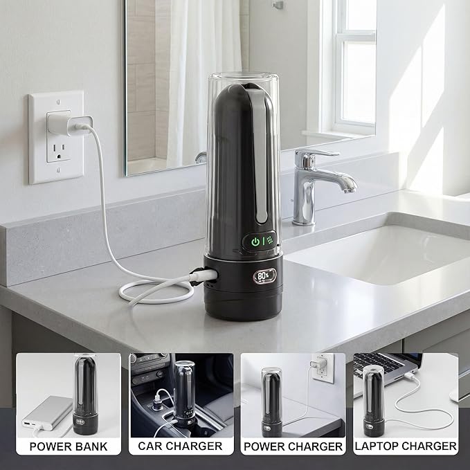 Portable Bidet for Travel | Bathroom - Rechargeable Electric Bidet Sprayer with 3 Pressure | Waterproof for Ultimate Personal Hygiene Cleaning at Home Office and Camping (Black)