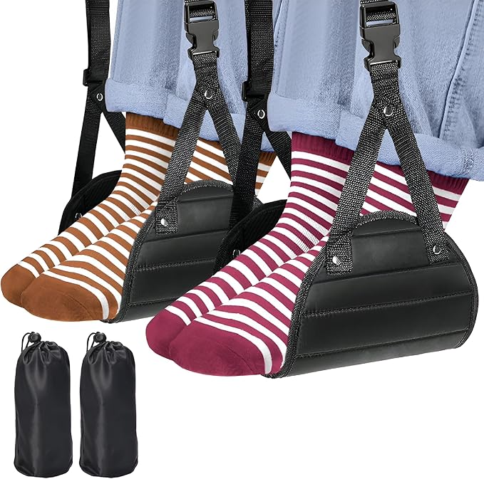 2-Pack Airplane Travel Footrest Hammock - Perfect Airplane Foot Hammock to Relax Your Feet - Travel Essentials Comfy Foot Hanger Airplane Footrest for Long Trip