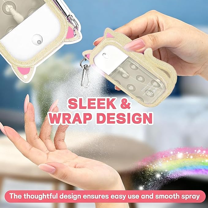 Cat Silicone Case for Touchland Hand Sanitizer Spray, Hand Sanitizer Holder Keychain with 4 Cute Charms for Touch Land Mist 1FL. OZ
