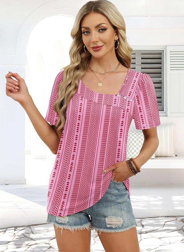 WIHOLL Womens Summer Tops Short Sleeve Shirts Square Neck Spring Outfits 2026 Fashion Clothing Blouses