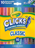 Crayola Clicks Retractable Tip Markers (10ct), Washable Cone Tip Art Marker Set, School Classroom & Craft Supplies for Coloring Books, Ages 3+