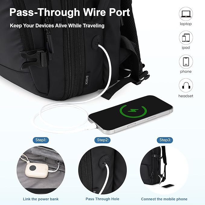 BAGOK Carry On Travel Backpack, 35L-40L Expandable Extra Large Airline Approved,Lightweight Daypack for Men and Women（Black）